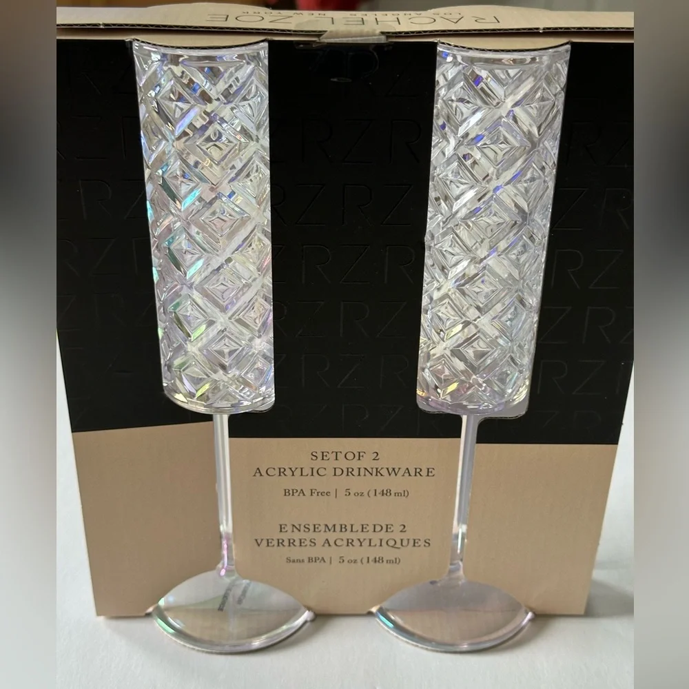 Rachel Zoe Plastic Champagne Glasses Set of 2 Clear Acrylic 5 oz BPA free. NEW - Picture 1 of 6